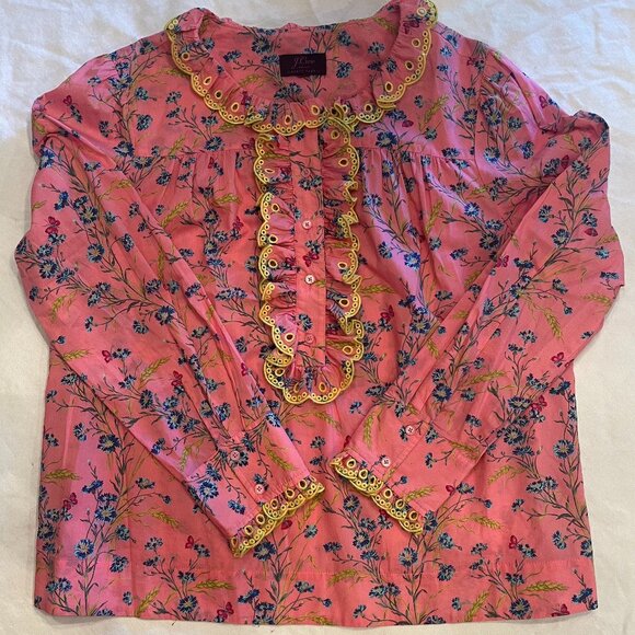 J. Crew Tops - J.Crew Liberty Print Pink Floral Ruffled Blouse Large